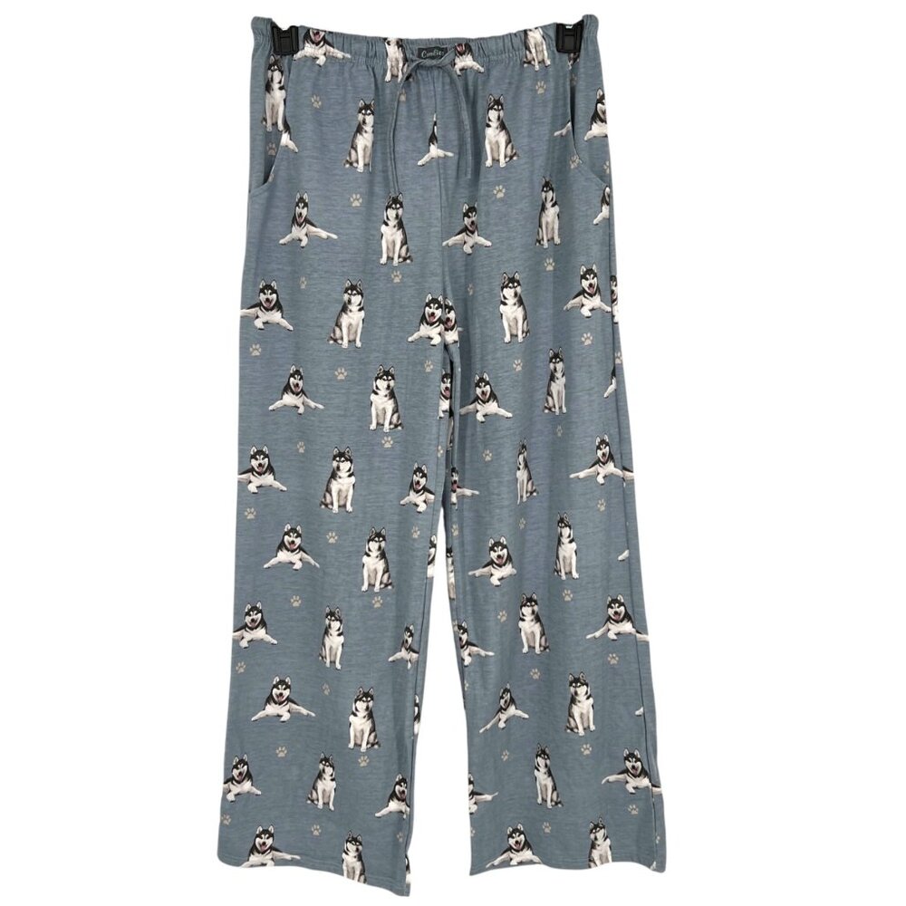 Comfies Husky Dog Print Pajama Pants Blue Cotton Size Medium NWT
